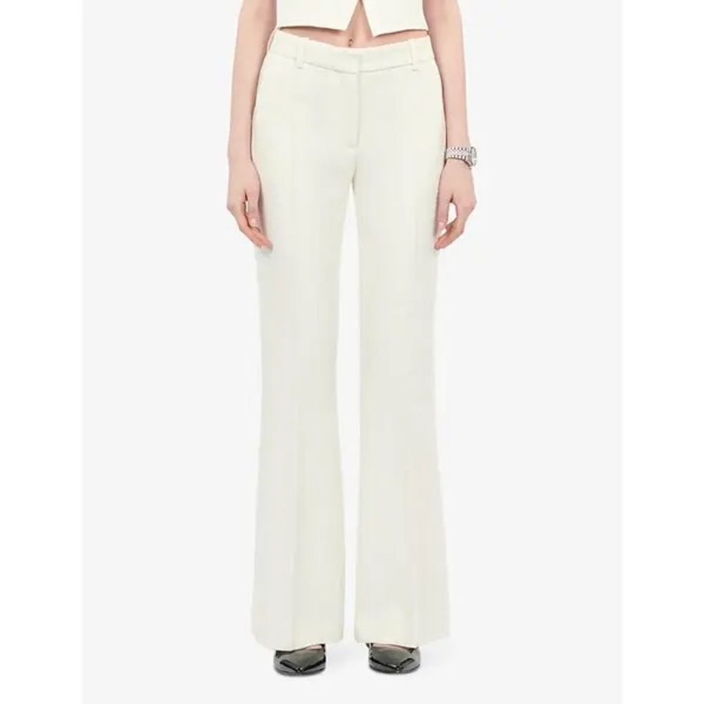 NWT The Kooples Flared-Leg High-Rise Trousers EU 40 US 8 Ecru Cream Preppy